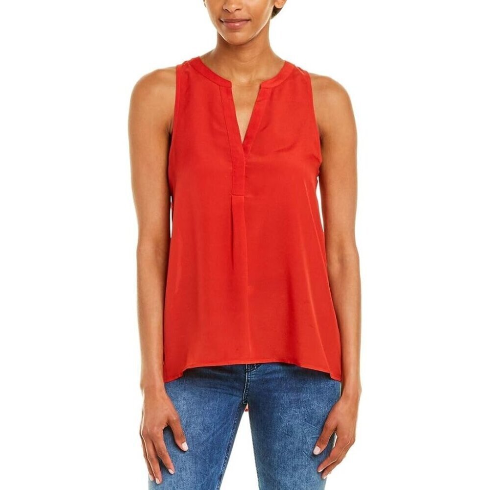 Joie Aruna Split Neck Silk Blouse Red M